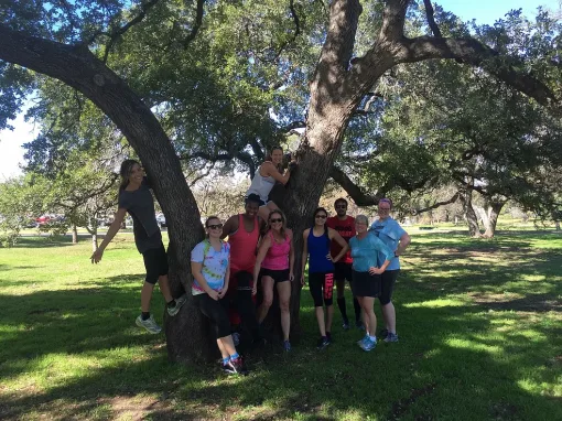 Participants exercising outdoors
